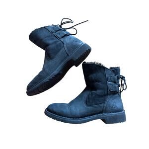 UGG Naiyah Boot Black Suede Sterling Lace Up Back EU 37 US 6 1/2 Good Condition